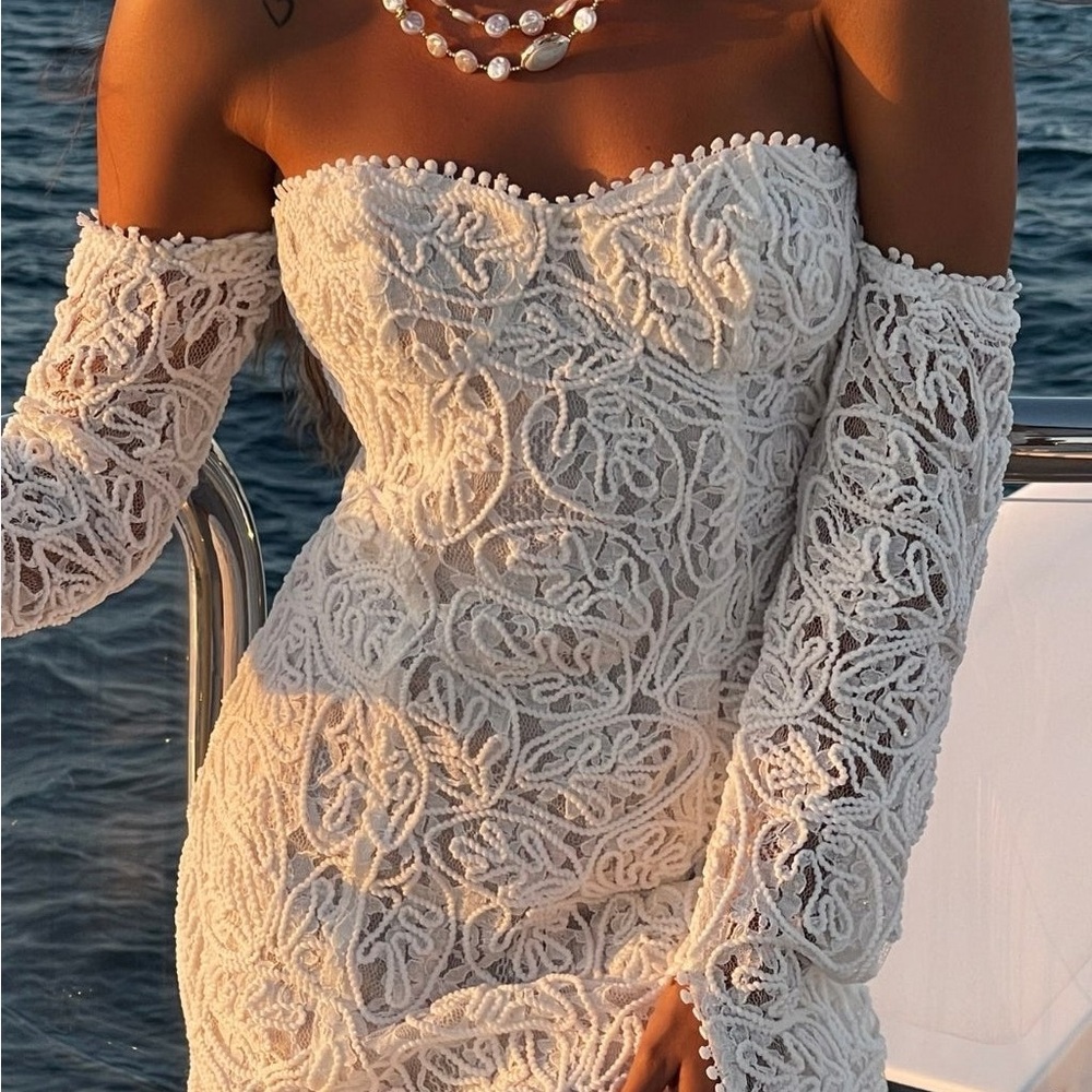 Chic Strapless White Lace Dress- 12th Tribe